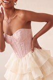 Corsetto A Pink Sweetheart Jacquard con lacci sul retro Abito del cocktail a livelli
