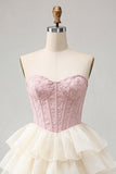 Corsetto A Pink Sweetheart Jacquard con lacci sul retro Abito del cocktail a livelli