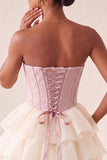 Corsetto A Pink Sweetheart Jacquard con lacci sul retro Abito del cocktail a livelli