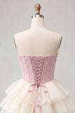 Corsetto A Pink Sweetheart Jacquard con lacci sul retro Abito del cocktail a livelli