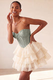 Corsetto A Pink Sweetheart Jacquard con lacci sul retro Abito del cocktail a livelli