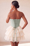 Corsetto A Pink Sweetheart Jacquard con lacci sul retro Abito del cocktail a livelli
