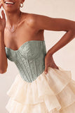 Corsetto A Pink Sweetheart Jacquard con lacci sul retro Abito del cocktail a livelli
