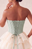 Corsetto A Pink Sweetheart Jacquard con lacci sul retro Abito del cocktail a livelli