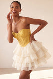 Corsetto A Pink Sweetheart Jacquard con lacci sul retro Abito del cocktail a livelli