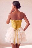 Corsetto A Pink Sweetheart Jacquard con lacci sul retro Abito del cocktail a livelli
