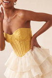 Corsetto A Pink Sweetheart Jacquard con lacci sul retro Abito del cocktail a livelli