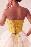 Corsetto A Pink Sweetheart Jacquard con lacci sul retro Abito del cocktail a livelli