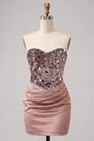 Sweetheart Champagne Sequins Bodycon Mini Abito di cocktail