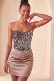 Sweetheart Champagne Sequins Bodycon Mini Abito di cocktail