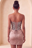 Sweetheart Champagne Sequins Bodycon Mini Abito di cocktail