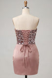 Sweetheart Champagne Sequins Bodycon Mini Abito di cocktail