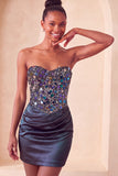 Sweetheart Champagne Sequins Bodycon Mini Abito di cocktail
