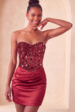 Sweetheart Champagne Sequins Bodycon Mini Abito di cocktail