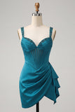 Bodycon Corsetto Basco in vita basca blu Lake Blu Abito di cocktail con volant