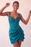 Bodycon Corsetto Basco in vita basca blu Lake Blu Abito di cocktail con volant