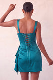 Bodycon Corsetto Basco in vita basca blu Lake Blu Abito di cocktail con volant