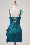 Bodycon Corsetto Basco in vita basca blu Lake Blu Abito di cocktail con volant