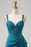 Bodycon Corsetto Basco in vita basca blu Lake Blu Abito di cocktail con volant