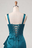 Bodycon Corsetto Basco in vita basca blu Lake Blu Abito di cocktail con volant