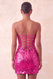 Sweetheart Fucsia Keyhole Bodycon Abito di cocktail con paillettes scintillanti con fessura