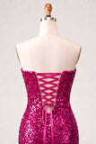 Sweetheart Fucsia Keyhole Bodycon Abito di cocktail con paillettes scintillanti con fessura