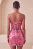 Sweetheart Fucsia Keyhole Bodycon Abito di cocktail con paillettes scintillanti con fessura