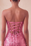 Sweetheart Fucsia Keyhole Bodycon Abito di cocktail con paillettes scintillanti con fessura