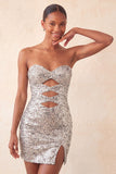 Sweetheart Fucsia Keyhole Bodycon Abito di cocktail con paillettes scintillanti con fessura