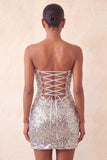 Sweetheart Fucsia Keyhole Bodycon Abito di cocktail con paillettes scintillanti con fessura