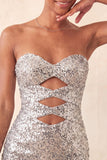 Sweetheart Fucsia Keyhole Bodycon Abito di cocktail con paillettes scintillanti con fessura