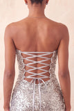 Sweetheart Fucsia Keyhole Bodycon Abito di cocktail con paillettes scintillanti con fessura