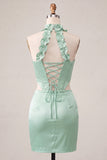 Corsetto Halter Bodycon Verde Menta Abito Corto di Ritorno a Casa con Apertura Corta