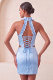 Corsetto Halter Bodycon Verde Menta Abito Corto di Ritorno a Casa con Apertura Corta