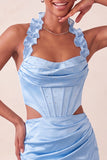 Corsetto Halter Bodycon Verde Menta Abito Corto di Ritorno a Casa con Apertura Corta