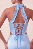 Corsetto Halter Bodycon Verde Menta Abito Corto di Ritorno a Casa con Apertura Corta