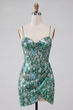 Corsetto rosa Bodycon Arricciato Abito Corto di cocktail con paillettes