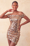 Abito di cocktail con Champagne Scintillante e Bodycon Spuntato a Spalla con Paillettes