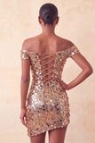 Abito di cocktail con Champagne Scintillante e Bodycon Spuntato a Spalla con Paillettes