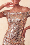 Abito di cocktail con Champagne Scintillante e Bodycon Spuntato a Spalla con Paillettes