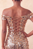 Abito di cocktail con Champagne Scintillante e Bodycon Spuntato a Spalla con Paillettes