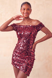 Abito di cocktail con Champagne Scintillante e Bodycon Spuntato a Spalla con Paillettes