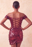 Abito di cocktail con Champagne Scintillante e Bodycon Spuntato a Spalla con Paillettes