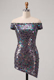 Abito di cocktail con Champagne Scintillante e Bodycon Spuntato a Spalla con Paillettes