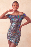 Abito di cocktail con Champagne Scintillante e Bodycon Spuntato a Spalla con Paillettes