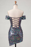 Abito di cocktail con Champagne Scintillante e Bodycon Spuntato a Spalla con Paillettes