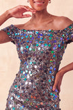 Abito di cocktail con Champagne Scintillante e Bodycon Spuntato a Spalla con Paillettes