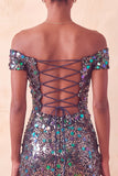 Abito di cocktail con Champagne Scintillante e Bodycon Spuntato a Spalla con Paillettes