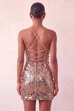 Body con luccicanti argento con pizzo sul retro Abito corto di cocktail con paillettes