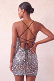 Body con luccicanti argento con pizzo sul retro Abito corto di cocktail con paillettes
